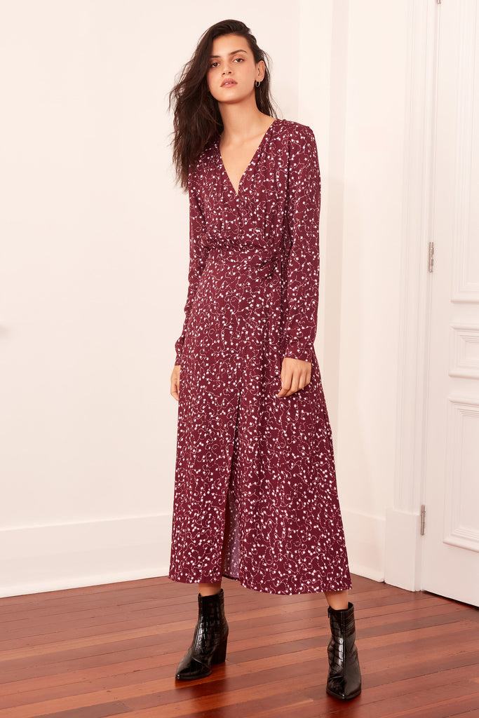 THE FIFTH | CELEBRATED WRAP DRESS plum sparkler – THE FIFTH LABEL